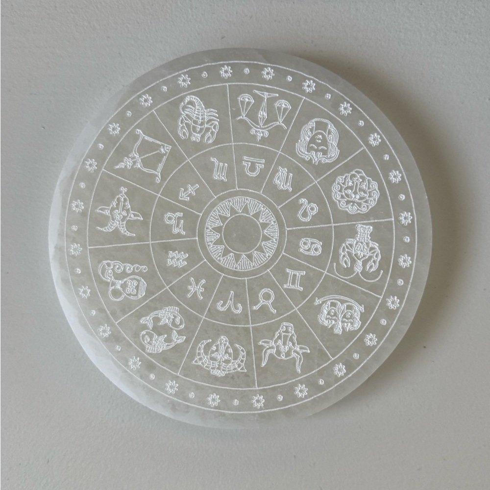 NEW-Selenite Charging Plate with Zodiac Wheel